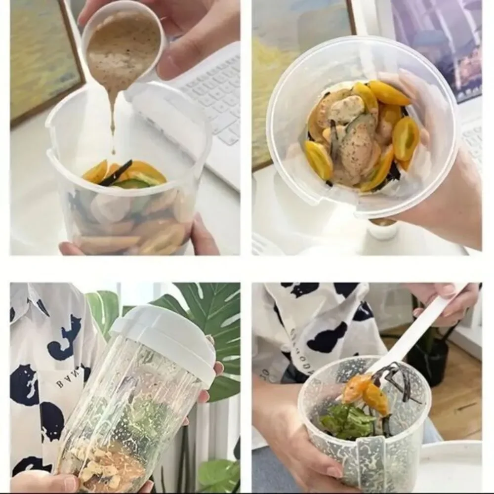 Fresh Salad‎ to Go Container Set with Fork and Dressing Holder, White (1000ML)
